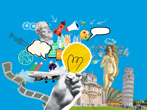 monumenti, torre di pisa, venere, pellicola film, fumetto