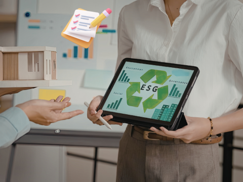 survey, figlio con spunte, tablet con ESG, riciclo