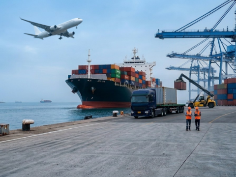 merci, mercantile, gru, operai, aereo, camion, export
