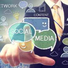 social media, network, dito uomo che tocca icone fumetto