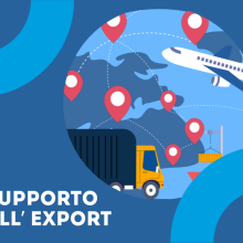 Infografica internazionalizzazione, logistica, mondo, aereo, tir, nave, export