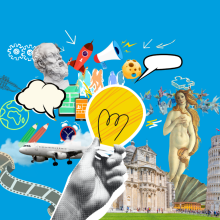 monumenti, torre di pisa, venere, pellicola film, fumetto