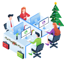 uffici, postazioni di lavoro, albero di natale