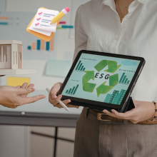 survey, figlio con spunte, tablet con ESG, riciclo