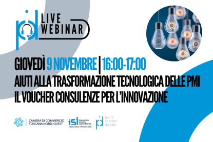 Live webinar pid, Aiuti alla trasformazione tecnologica delle PMI, immagine con lampadine