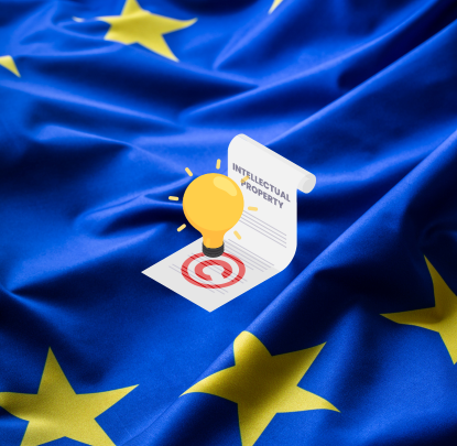 intellectual property, lampadina grafica, certificati c, bandiera europa