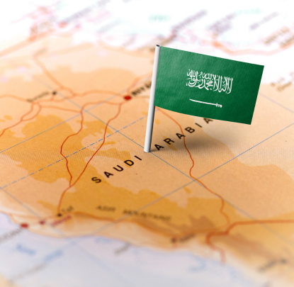 Arabia Saudita mappa, bandiera