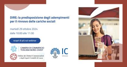 DIRE, Donna al pc, donna al lavoro, logo infocamere, logo Camera commercio