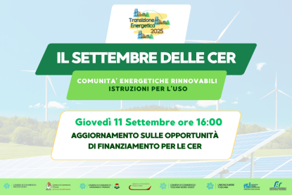 Comunità energetiche rinnovabili, pannelli solari in sfondo