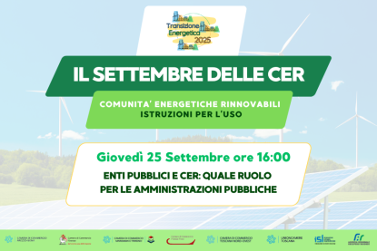 Comunità energetiche rinnovabili, pannelli solari in sfondo
