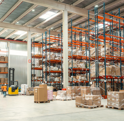 logistica, magazzino, scatole, muletto