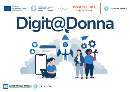 locandina corso, digit@donna, icone donne, razzo, cellulare