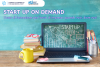 Pc, startup, schermo con razzo, scrivania