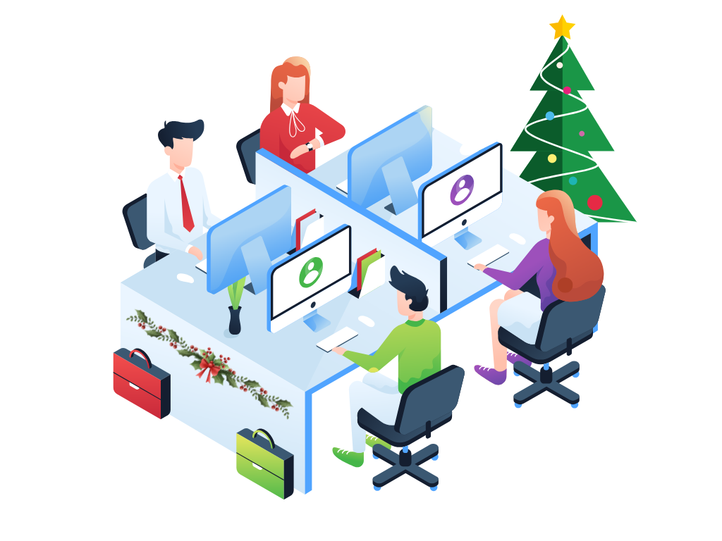 uffici, postazioni di lavoro, albero di natale