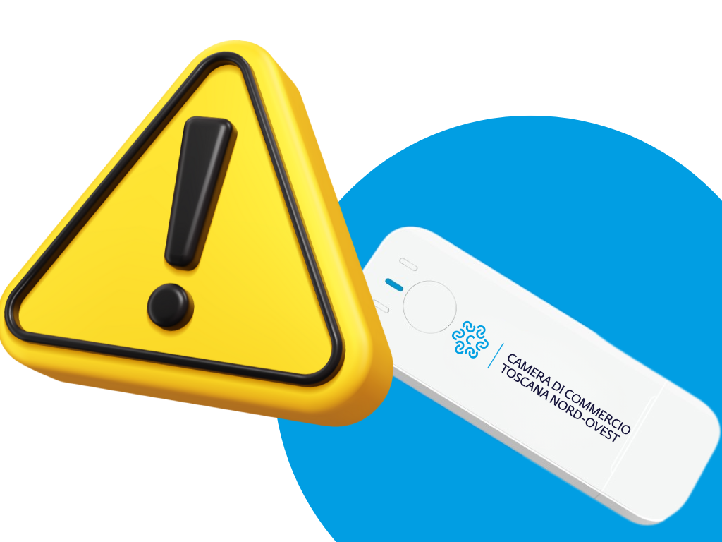 dispositivo di firma digitale, chiavetta usb, simbolo attenzione, logo camera