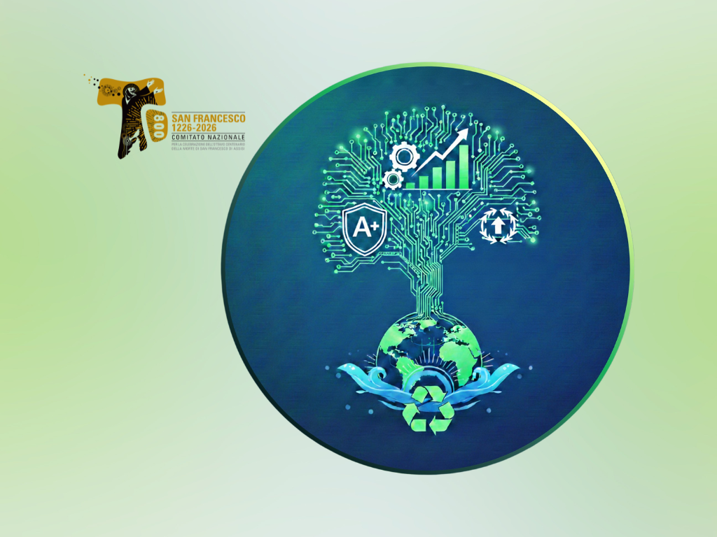 San Francesco logo celebrazione 1226-2026, albero, esg, riciclo